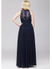 Chic Navy Blue Lace Chiffon Mother Of The Bride Dress 